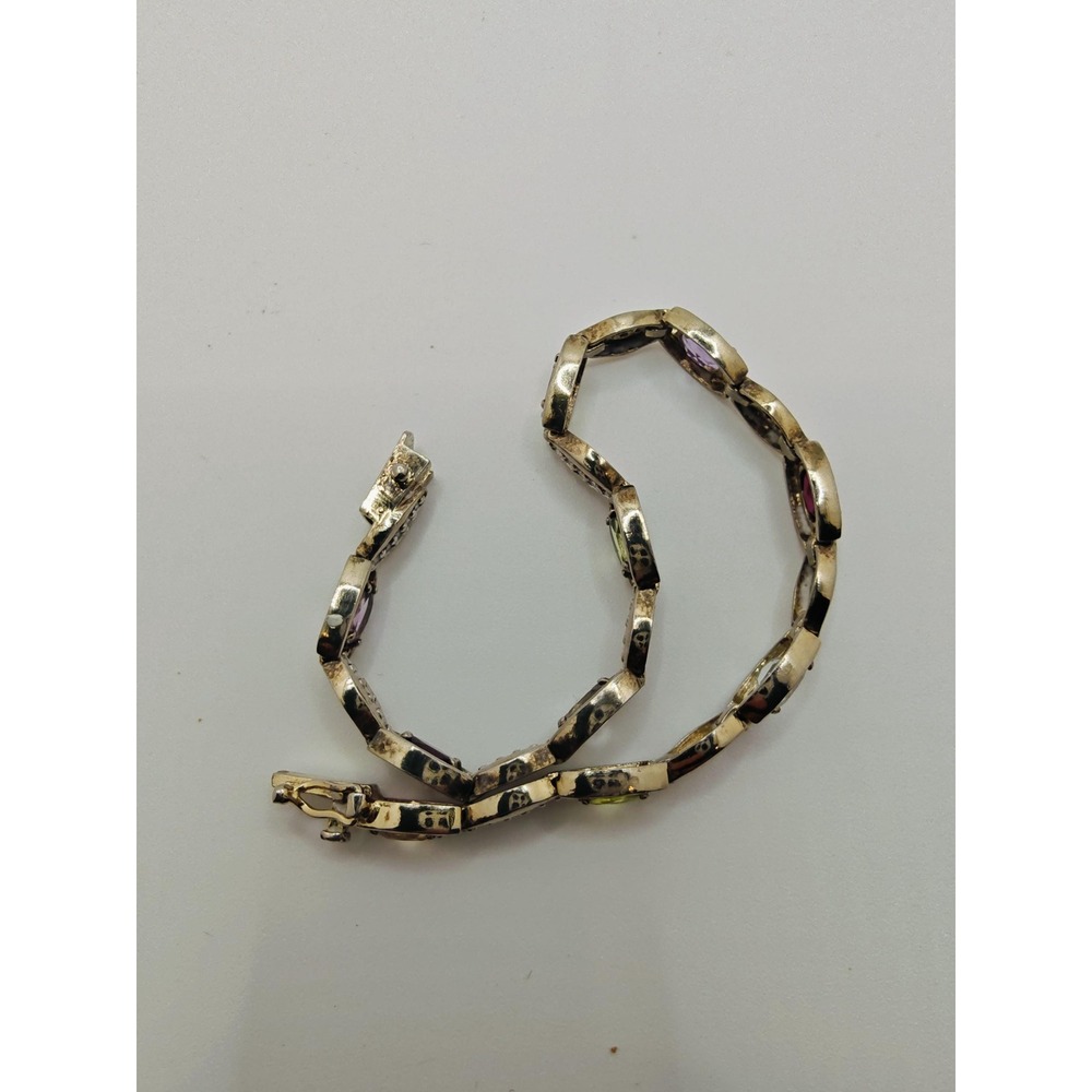 Artisan Sterling Silver multi gemstones‎ tennis bracelet.